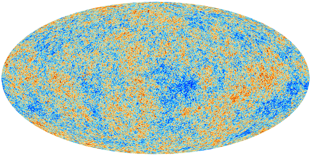 The Planck CMB map, in its full glory. As with the equivalent WMAP image, the colors represent tiny fluctuations (measured in millionths of a degree) around the 2.7 Kelvin temperature of the cosmos. [Credit: ESA/Planck Collaboration/D. Ducros]