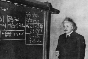 Albert Einstein in Pittsburgh, 1934. Note that the blackboard is covered with equations of relativity, which are its most accurate expression. [Credit: Pittsburgh Sun-Telegraph/Dwight Vincent and David Topper]