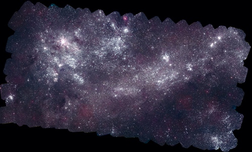 The Large Magellanic Cloud (LMC), the largest satellite galaxy of the Milky Way, as seen by the Swift observatory in ultraviolet light. [Credit: NASA/Swift/S. Immler (Goddard) and M. Siegel (Penn State)]